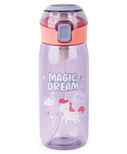 Fiddlerz Water Bottle with Sipper Antileak Pop Button Purple - 630 ml