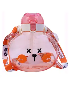 Toyshine Large Bunny Kids Water Bottle with Spill Proof Straw BPA Free with Soft Grip Strap Pink - 1000 ml