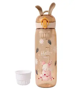 Toyshine Slim Bunny 600 ML Kids Water Bottle with Stainer, BPA Free Children's Drinkware, Brown