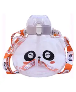 Toyshine Large Bunny Kids Water Bottle with Spill Proof Straw BPA Free with Soft Grip Strap Grey - 1000 ml