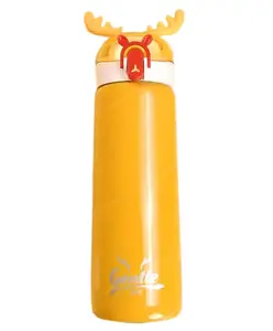 Toyshine Dear Shape Edition Insulated SUS 304 Kids Water Bottle Spill Valve Silicone Handle, Pop Button, BPA Free for Kids School, Children's Drinkware Yellow - 440 ML
