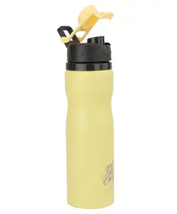HOOM 304 Grade Stainless Steel Single Walled Powder Coated Flip-Top Cap Water Bottle with Laser Engraved Quotes Yellow - 710 ml