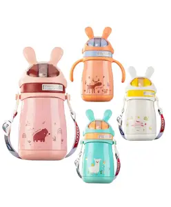 FunBlast Cartoon Shaped Insulated Water Bottle with Straw 1 Pc Random Color and Print