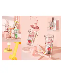 YAMAMA Glitter Water Bottle Tumbler Sipper Cup Freefalling Design Re-useable Plastic Cup with Lid and Straw 400 ML Color May Vary