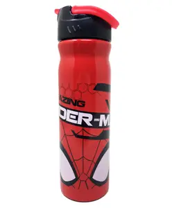 Marvel Spiderman Character Licensed All Over Printed Sleek Straw Sipper Water Bottle with Handle Red - 500 ml