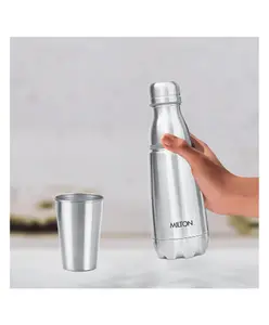 Milton Vertex Steel 500 Thermosteel Hot or Cold Water Bottle with Tumbler Silver - 500 ml