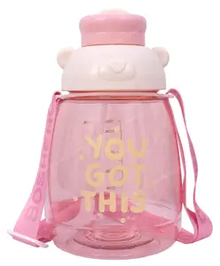 Toyshine You Got This Kids Water Bottle with Spill Proof Straw Pop Button BPA Free Pink - 1300 ml