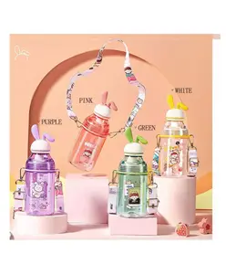 YAMAMA Tritan Water Bottle with Straw and Adjustable Strap for Kids School Sipper Water Bottle for Kids, Cartoon Themed Cute Water Bottle for Boys and Girls 400 ML - (Colour May Vary)