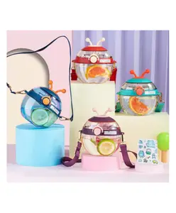 YAMAMA Cute Round Water Bottle, Soft Silicone Straw with DIY Stickers Beautiful Design, BPA-Free for Kids 450 ML Color May Vary