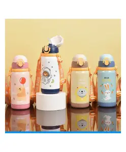 YAMAMA Cute Animal Design 304 Stainless Steel Water Bottle Double Wall Vacuum Insulated Flask Bottle Anti-Leak Spill-Proof Bottle BPA Free for Kids 450 ml - Color May Vary