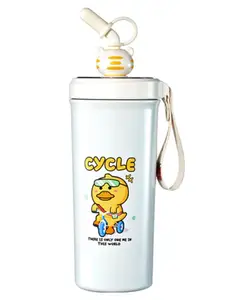 FunBlast Stainless Steel Double Wall Flask Bottle with Sipper & Straw White - 630 ml