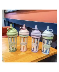 YAMAMA Ice Cream Design Sipper Tumbler with Straw 500 ml (Color May Vary)