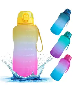 Spanker Motivational Water Bottle Gallon With Time Marker Large Capacity Leakproof Bpa Free Fitness Sports Water Bottle Yellow Pink Sstp - 2000 ml
