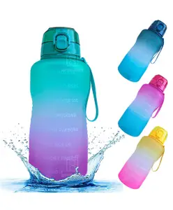 Spanker Motivational Water Bottle Gallon With Time Marker Large Capacity Leakproof Bpa Free Fitness Sports Water Bottle Green Pink Sstp - 2000 ml