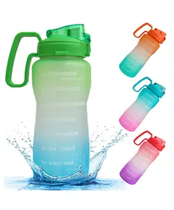 Spanker Motivational Water Bottle Gallon With Time Marker Large Capacity Leakproof Bpa Free Fitness Sports Water Bottle Green Blue Sstp - 2000 ml