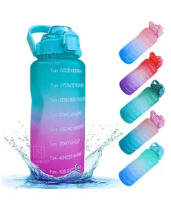 Spanker Spirit Motivational Water Bottle Gallon with Time Marker Large Capacity Leakproof BPA Free Fitness Sports Water Bottle Sea Green Pink Sstp - 2000 ml
