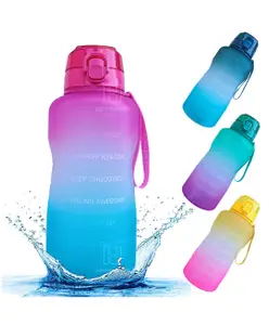 Spanker Motivational Water Bottle Gallon With Time Marker Large Capacity Leakproof Bpa Free Fitness Sports Water Bottle Blue Pink Sstp - 2000 ml