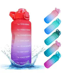 Spanker Motivational Water Bottle Gallon With Time Marker Large Capacity Leakproof Bpa Free Fitness Sports Water Bottle Red Purple Sstp - 2000 ml