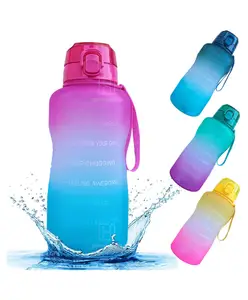 Spanker Motivational Water Bottle Gallon With Time Marker Large Capacity Leakproof Bpa Free Fitness Sports Water Bottle Blue Pink Sstp - 2000 ml
