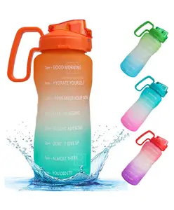 Spanker Fazer All In 1 Motivational Leakproof Water Bottle Gallon with Handle Orange & Green - 2000 ml