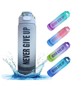 Spanker Never Give up Motivational Leakproof Water 30 Oz (900 ml) Time Marker Bpa Free Fitness Sports Water Bottle (grey) Sstp