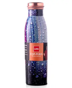 Cello Cop-Pura Good Earth Dew Drop Printed Copper Water Bottle Brown - 1000 ml