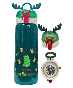 FunBlast Stainless Steel Vacuum Water Bottle with Lock button Green - 440 ml