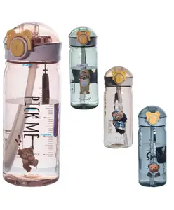 FunBlast Cartoon Water Bottle with Straw and Sipper - 1 Pc Random Color & Design - 550 ml