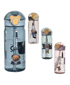 FunBlast Cartoon Water Bottle with Straw and Sipper - 1 Pc Random Color & Design