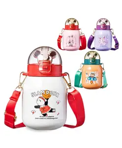 FunBlast Insulated Water Bottle with Straw and Adjustable Strap White - 500 ml