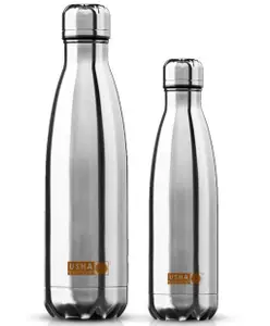 USHA SHRIRAM Insulated Stainless Steel Water Bottles Pack of 2 Silver - 500 ml & 1 L
