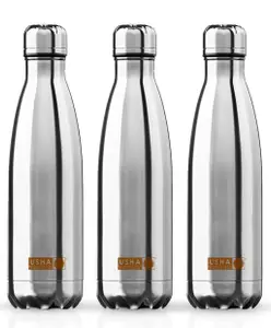 USHA SHRIRAM Insulated Stainless Steel Water Bottles Pack of 3 Silver - 500 ml each