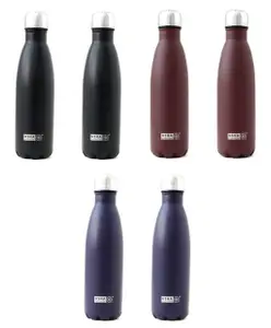 USHA SHRIRAM Insulated Stainless Steel Water Bottle Hot for 18 Hours Cold for 24 Hours Black Maroon & Purple Pack Of 6 - 500 ml Each