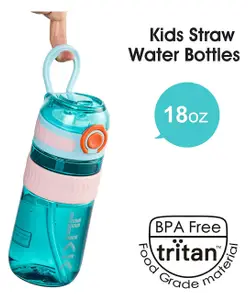 NEGOCIO Negicio Straw Lid & Carry Handle Pop Button BPA Free Leak Proof Water Bottle 532 ml (Colour May Vary)