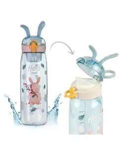 Elecart Bunny Rabbit Sipper Water Bottle 600ml with Lock & Fruit Filter for Kids Student - Blue