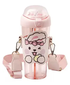 Negocio Dual Purpose Water Bottle With Straw - 530 ml (Colour May Vary)