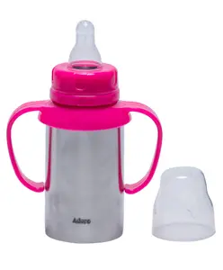 Adore Cuddles! 2 in 1 Stainless Steel Baby Feeding Bottle with Handle Ergonomic Design 200ml - Pink