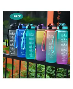Puchku Water Bottle with Straw & Time Markings 1000 ml (Colour May Vary)