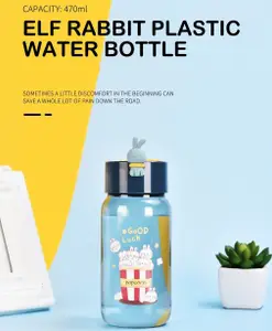 YAMAMA Anti Leak Spill Proof Bunny Printed Water Bottle Blue - 470 ml