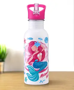 Fab N Funky Mermaid Theme Stainless Steel Color Changing Magic Bottle Pink|Leak Resistant|BPA Free|Rust Proof|600 ml