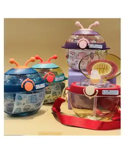 YAMAMA Cute Round Water Bottle Soft Silicone Straw with DIY Stickers Beautiful Design Colour May Vary - 450 ml