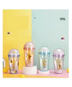 YAMAMA Colorful Bubble Straw Water Bottle Colour May Vary - 450 ml