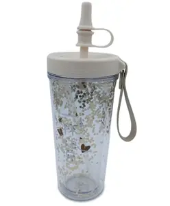 SANJARY Glitter Sipper Bottle with Straw and Lid Pack of 1 Yellow - 400 ml