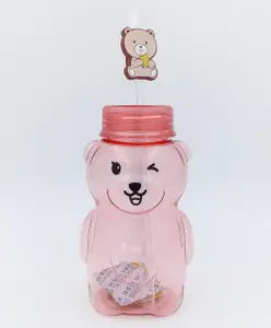 Sanjary Teddy Shaped Water Bottle with Straw Pink - 430 ml