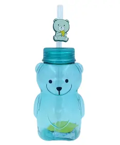 Sanjary Teddy Shaped Water Bottle with Straw Green - 430 ml