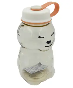 Sanjary Teddy Shaped Water Bottle with Straw Yellow - 430 ml