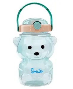 Sanjary Big Bear Kids Water Bottle With Spill Proof Straw & Pop Button Blue - 1000 ml