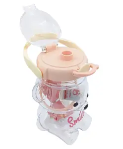 Sanjary Big Bear Kids Water Bottle with Spill Proof Straw & Pop Button White - 1000 ml