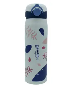 SANJARY Hot n Cold Water Bottle Stainless Steel SUS 304 Flask Metal Thermos Spill Proof BPA Free White - 420 ml