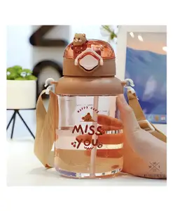 SANJARY Water Bottle with Straw Pink & Brown - 1150 ml